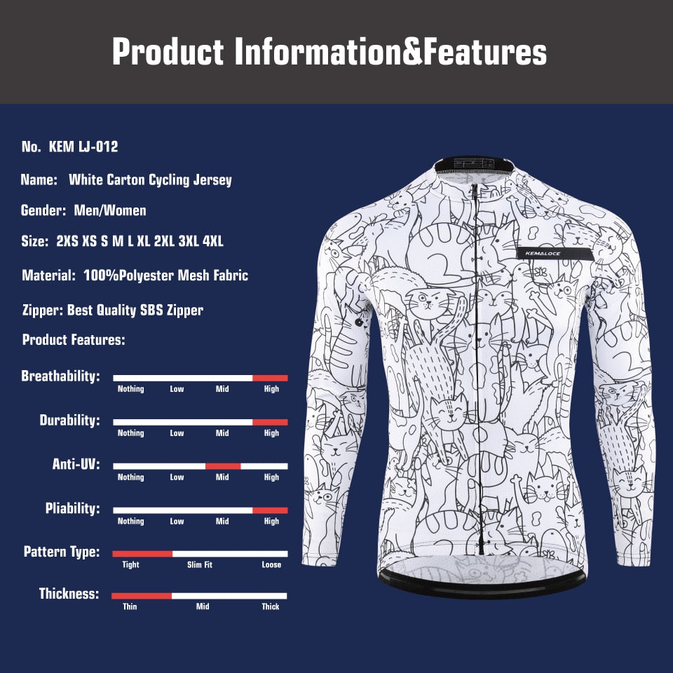 White Cycling Jersey MTB Jersey  Bicycle Team Cycling Shirt Men Long Sleeve Bike Wear Summer Premium Cycle Clothes
