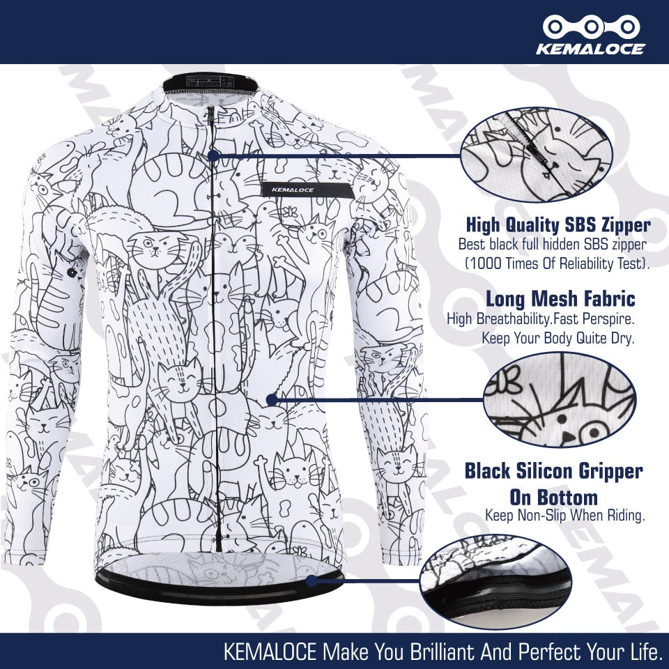 White Cycling Jersey MTB Jersey  Bicycle Team Cycling Shirt Men Long Sleeve Bike Wear Summer Premium Cycle Clothes