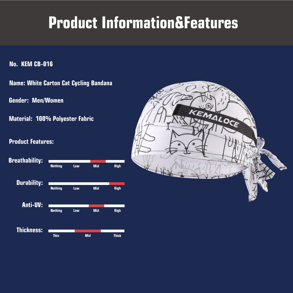 UV Protection Cycling Cap Team Men Summer Full Sublimation MTB Bike Scarf White Carton Cat Bicycle Hat Cycle Bandana