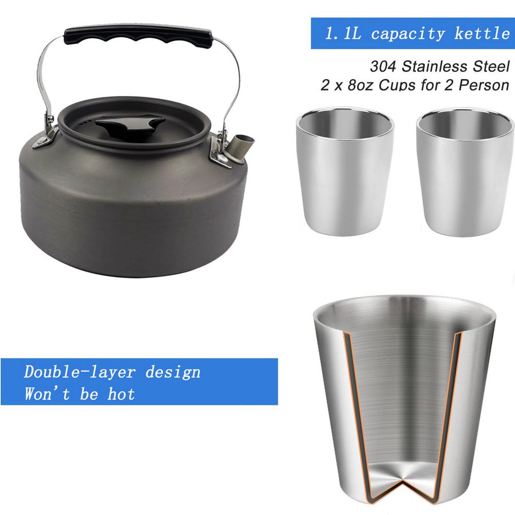 Camping Cookware Portable Pot Pan Cup Teaport Set Folding Outdoor Cooking Set Hiking Picnic Tableware Tool Travel Equipment Drop