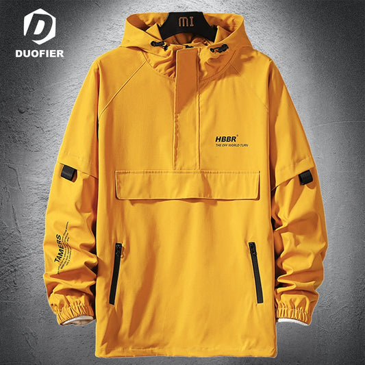 Men's Jacket Spring Autumn Trendy Thin Pullover Hooded Jackets Hip Hop Streetwear Male Casual Coat Yellow Outerwear Windbreaker