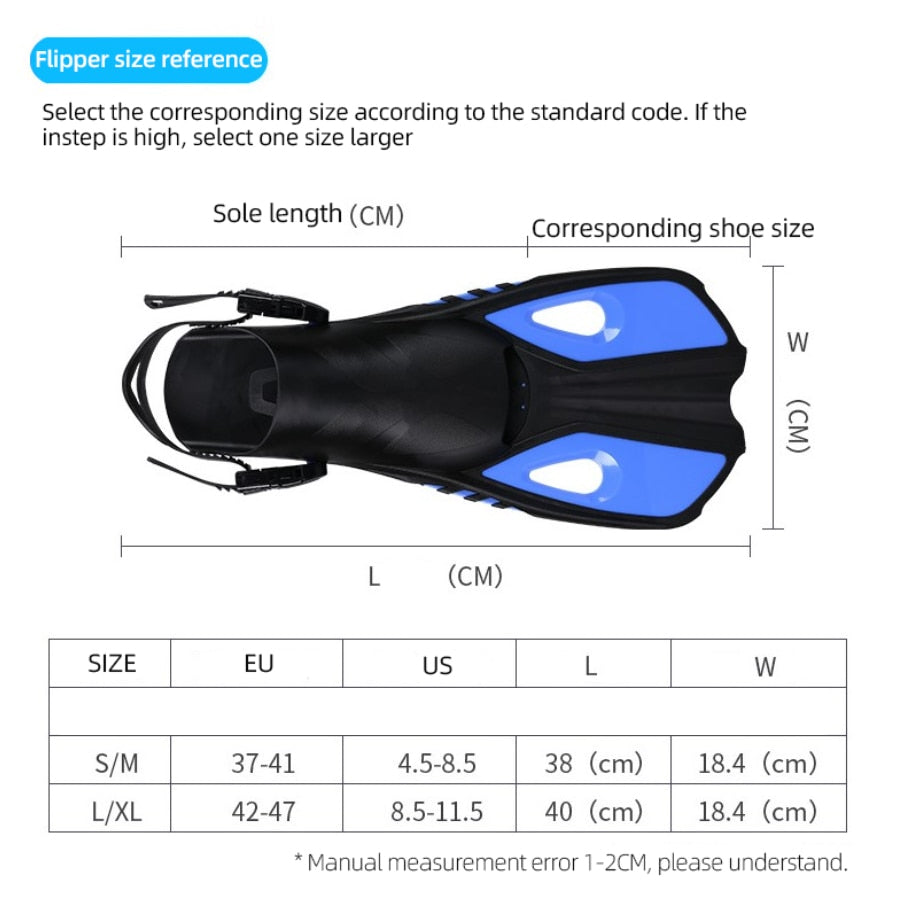 Diving Swimming Fins Set Diving Equipment Snorkeling Flippers Swimming Goggles Snorkel Set Adult Flippers Underwater