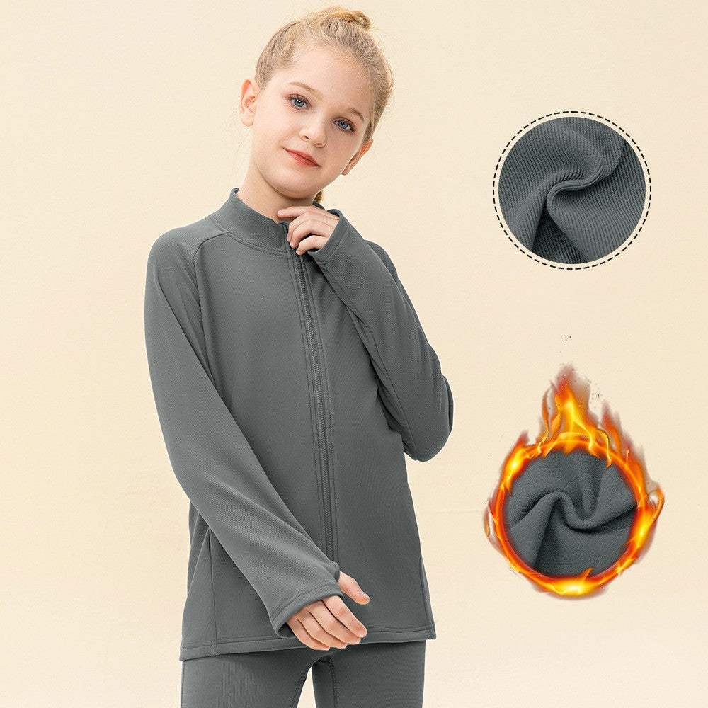 Kids' Warm Yoga Suit Zipper Running