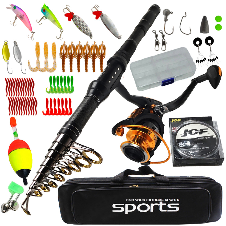 carp fishing rod combo SUNESA Poles Fishing Reel Full Kit 1.5m Telescopic Fishing Rod Spinning Reel Set Kit Jig Hooks Soft Lures Barrel Swivels Rod Telescopic Fishing Rod : Sports & 1 gear ratio for smooth performance YNWDBY Fishing Pole Fishing Rod