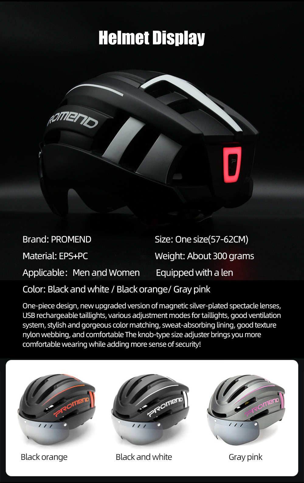 Bicycle Helmet LED Light Rechargeable Intergrally-molded