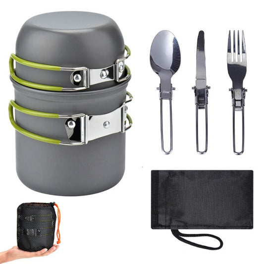 Outdoor Cookware Set Foldable Spoon Fork Knife Kettle Cup Camping Equipment Supplies 1-2 People