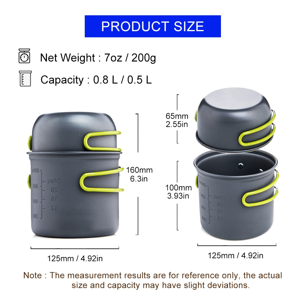 Outdoor Cookware Set Foldable Spoon Fork Knife Kettle Cup Camping Equipment Supplies 1-2 People