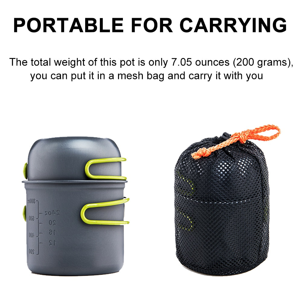 Outdoor Cookware Set Foldable Spoon Fork Knife Kettle Cup Camping Equipment Supplies 1-2 People