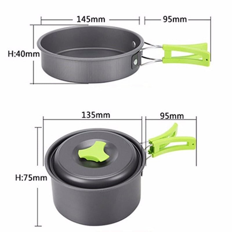 Outdoor Cookware Set Foldable Spoon Fork Knife Kettle Cup Camping Equipment Supplies 1-2 People
