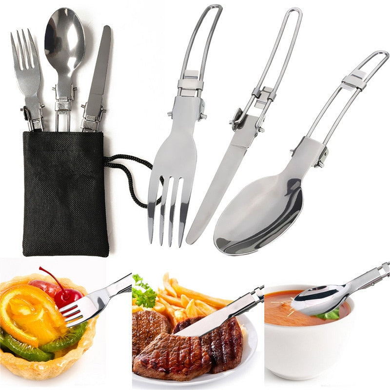 Outdoor Cookware Set Foldable Spoon Fork Knife Kettle Cup Camping Equipment Supplies 1-2 People