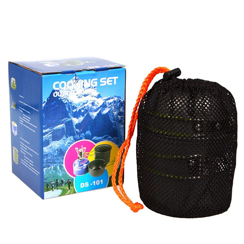 Outdoor Cookware Set Foldable Spoon Fork Knife Kettle Cup Camping Equipment Supplies 1-2 People