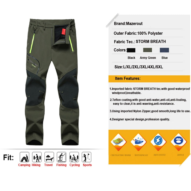 Men Oversized Plus size Winter Softshell Fleece Outdoor Pants