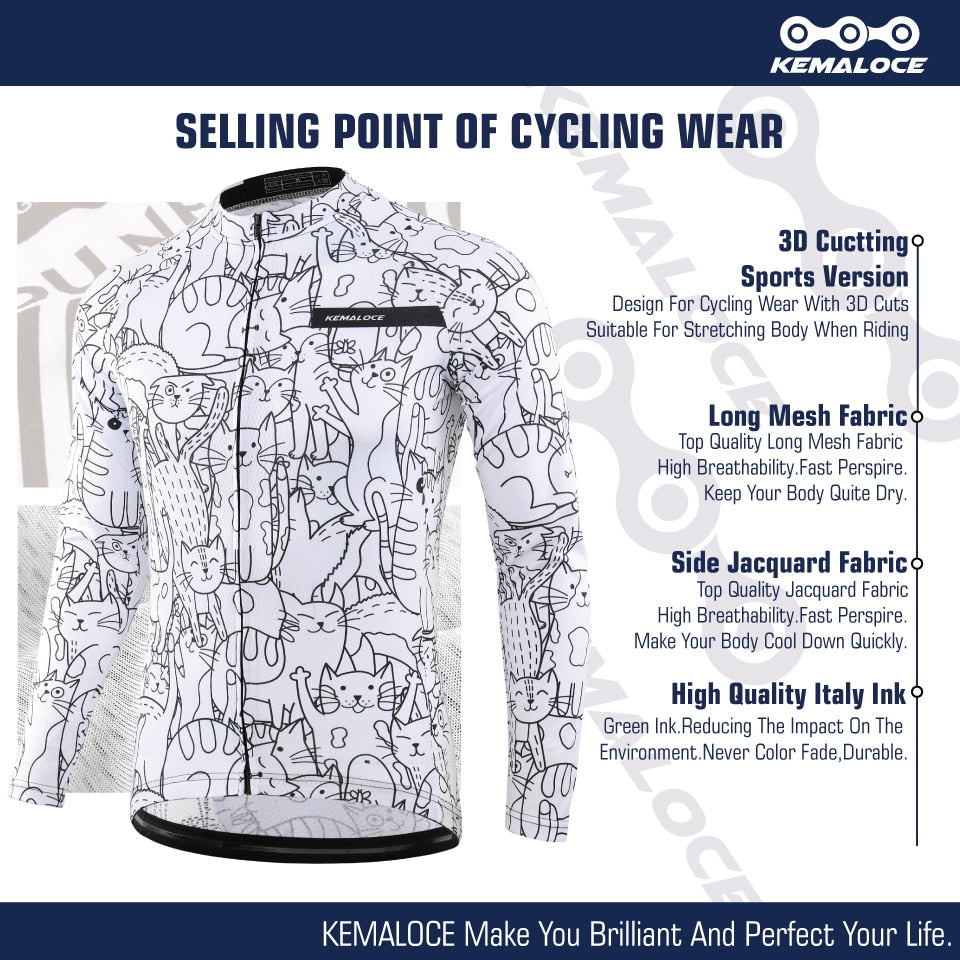 White Cycling Jersey MTB Jersey  Bicycle Team Cycling Shirt Men Long Sleeve Bike Wear Summer Premium Cycle Clothes