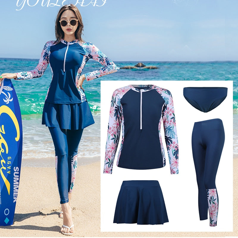 Women Long Sleeve Swimsuit | surfing, diving, snorkeling, wakeboarding