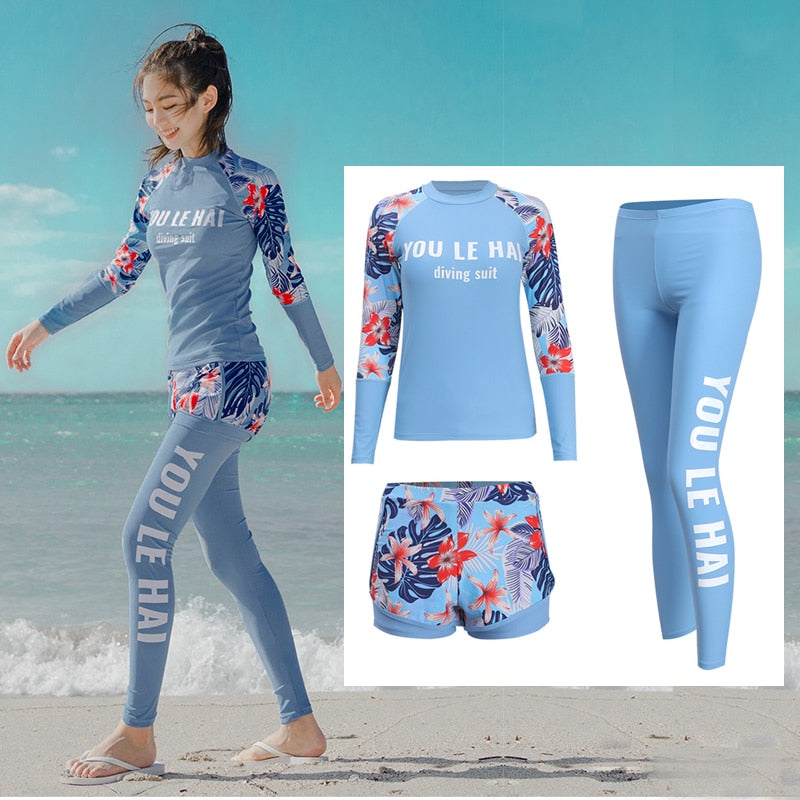 Women Long Sleeve Swimsuit | surfing, diving, snorkeling, wakeboarding