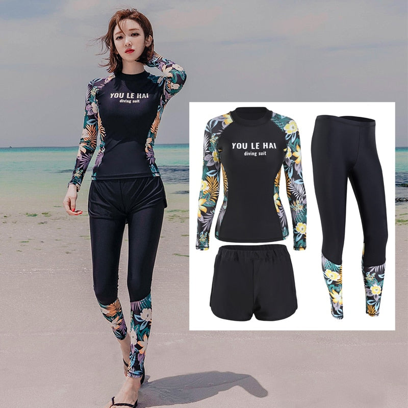 Women Long Sleeve Swimsuit | surfing, diving, snorkeling, wakeboarding