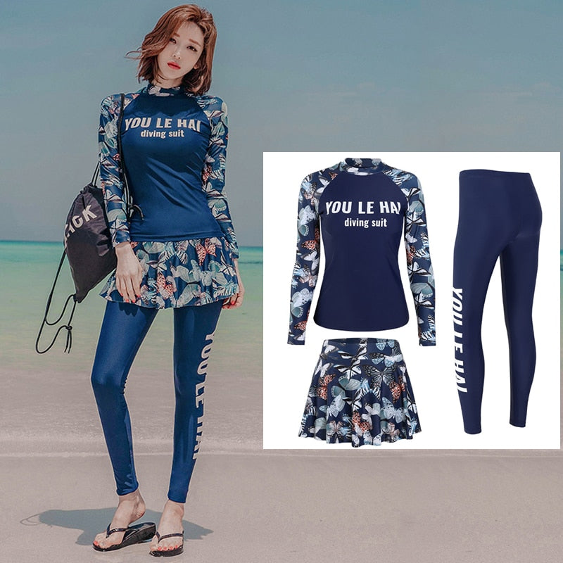 Women Long Sleeve Swimsuit | surfing, diving, snorkeling, wakeboarding