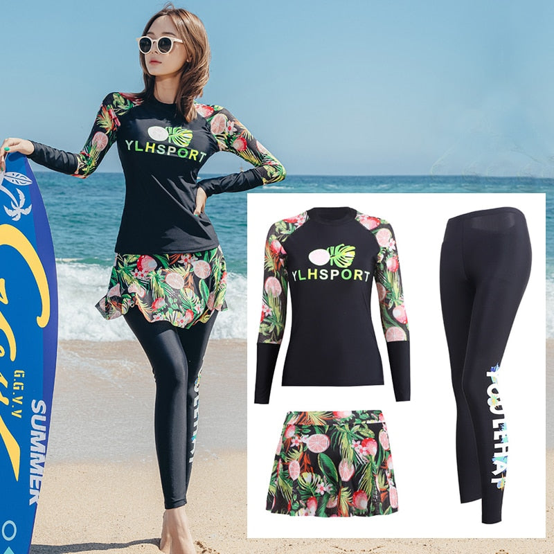 Women Long Sleeve Swimsuit | surfing, diving, snorkeling, wakeboarding