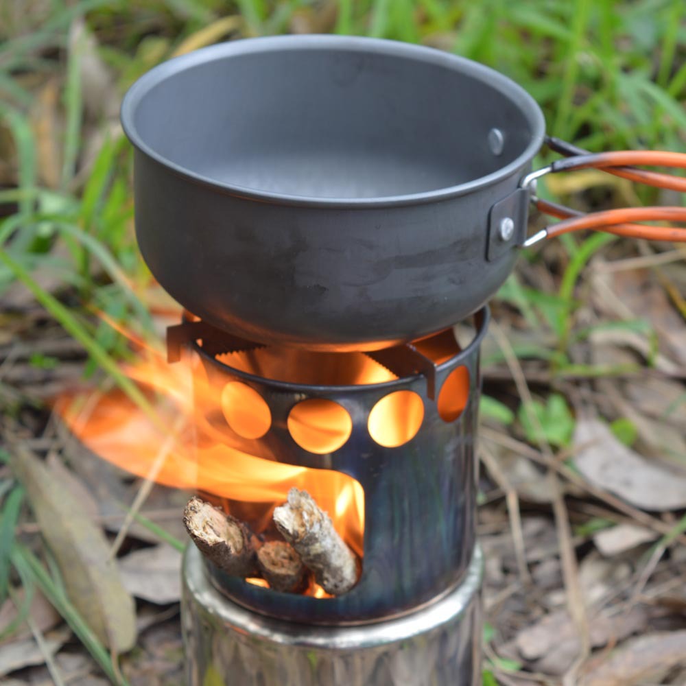 Portable Camping Stove Combo Wood Burning Stainless Steel Stove And Cooking Pot Set For Outdoor Backpacking Fishing Hiking