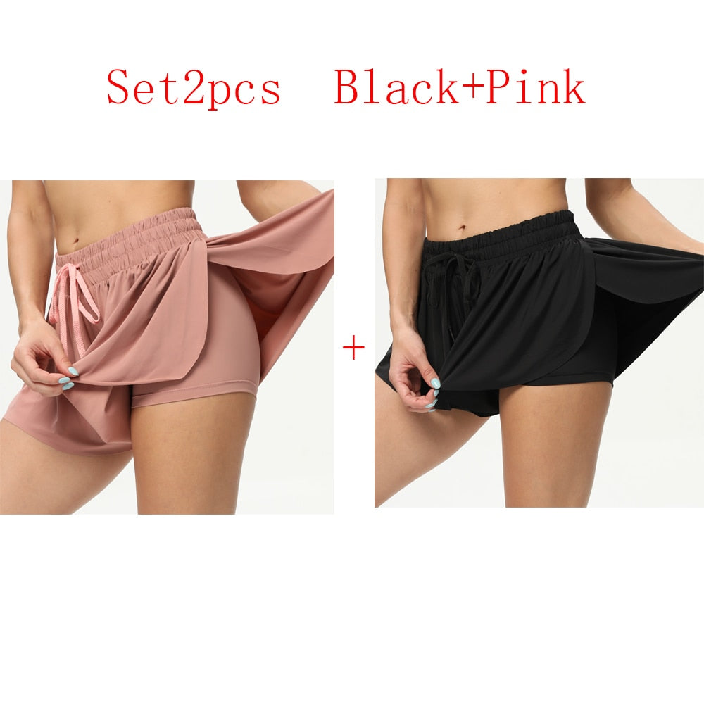 Women's High Waist Stretch Athletic Workout Active Fitness Elastic Shorts 2 In 1 Running Double Sports Gym Shorts Leggings