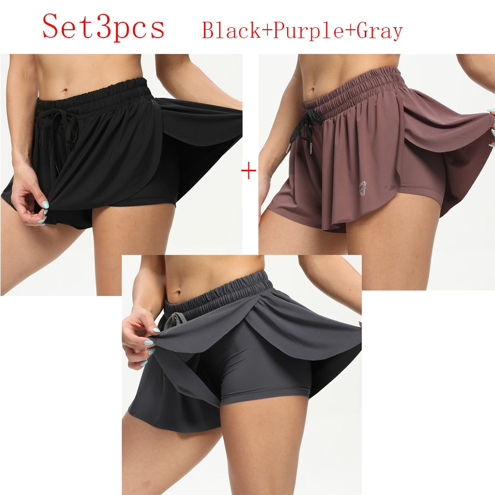 Women's High Waist Stretch Athletic Workout Active Fitness Elastic Shorts 2 In 1 Running Double Sports Gym Shorts Leggings