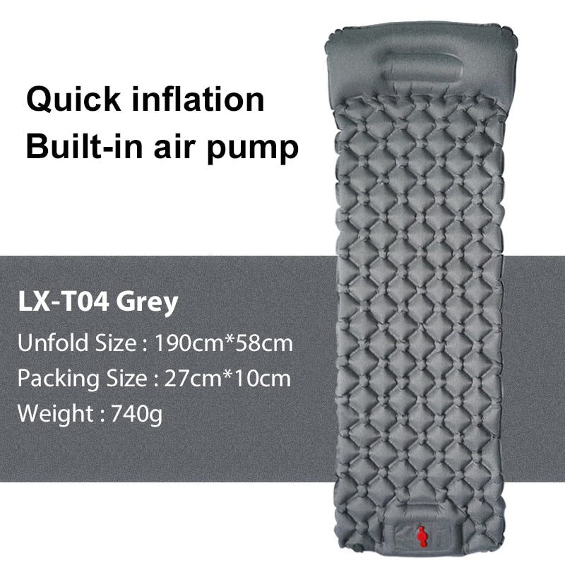 Outdoor Sleeping Pad Camping Inflatable Mattress Built-in Pump Ultralight Air Cushion Travel Mat With Headrest For Travel Hiking