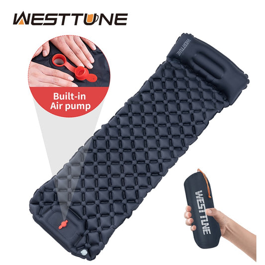 Outdoor Sleeping Pad Camping Inflatable Mattress Built-in Pump Ultralight Air Cushion Travel Mat With Headrest For Travel Hiking