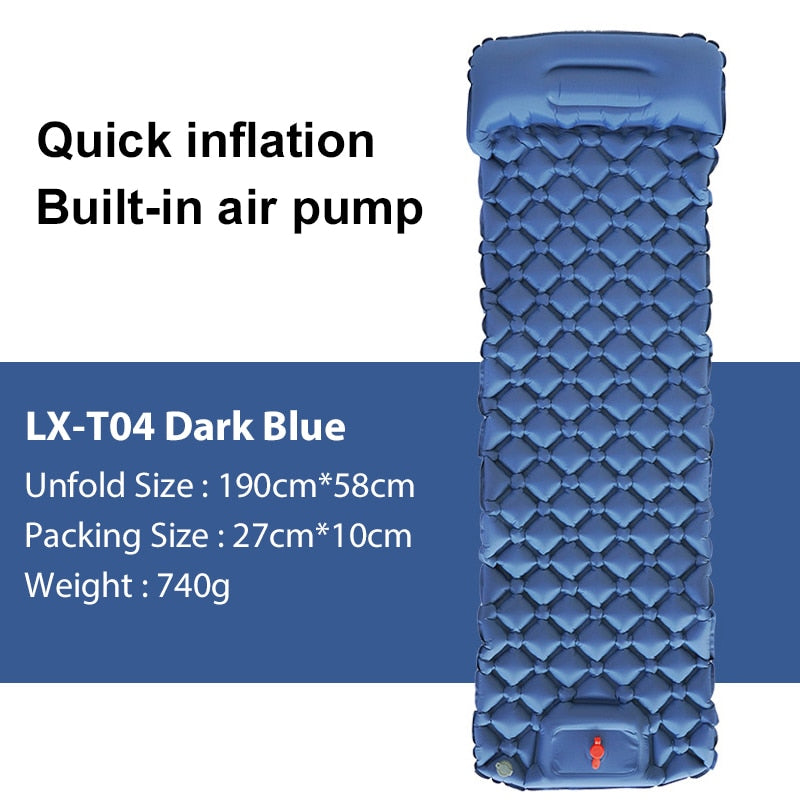Outdoor Sleeping Pad Camping Inflatable Mattress Built-in Pump Ultralight Air Cushion Travel Mat With Headrest For Travel Hiking