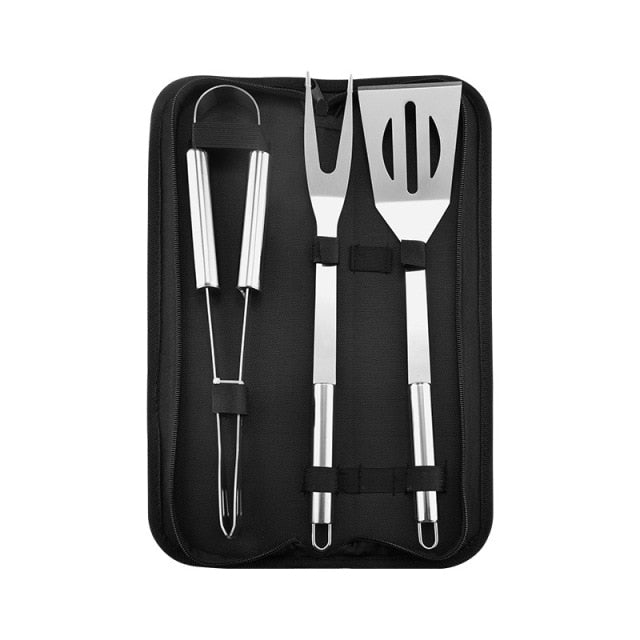 Stainless Steel BBQ Tools Set spatula fork tongs knife brush skewers Barbecue Grilling Utensil Camping Outdoor Cooking Tool Set