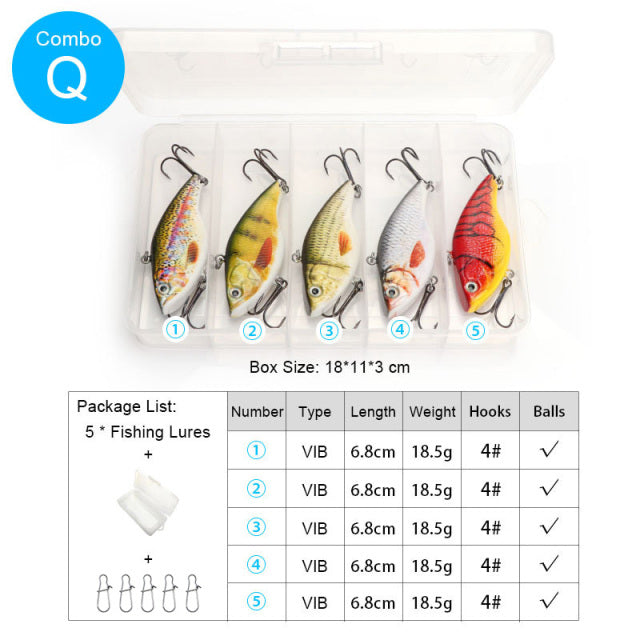 TREHOOK 5pcs Sinking Wobbler Set Crankbaits Fishing Kit Artificial Bait Hard Lure Swimbait Pike Wobblers For Bass Fishing Tackle