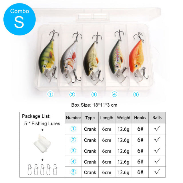 TREHOOK 5pcs Sinking Wobbler Set Crankbaits Fishing Kit Artificial Bait Hard Lure Swimbait Pike Wobblers For Bass Fishing Tackle