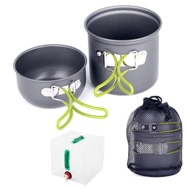 Outdoor Cookware Set Foldable Spoon Fork Knife Kettle Cup Camping Equipment Supplies 1-2 People