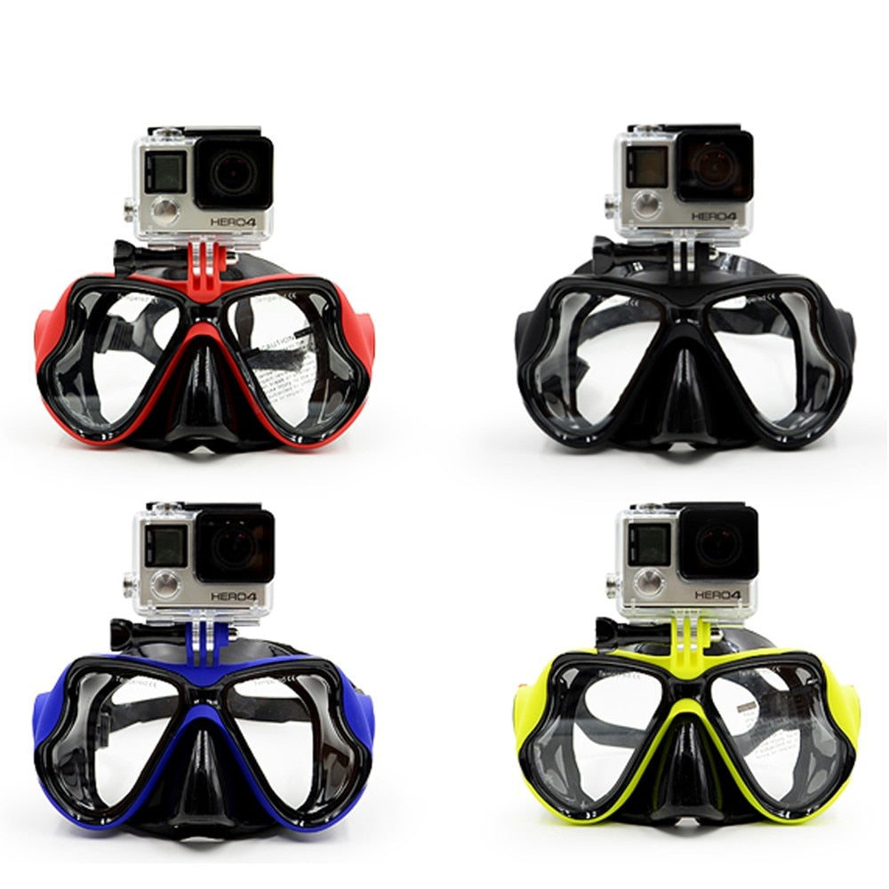 Twin Tempered Glass Diving Goggles w/ Camera Mount