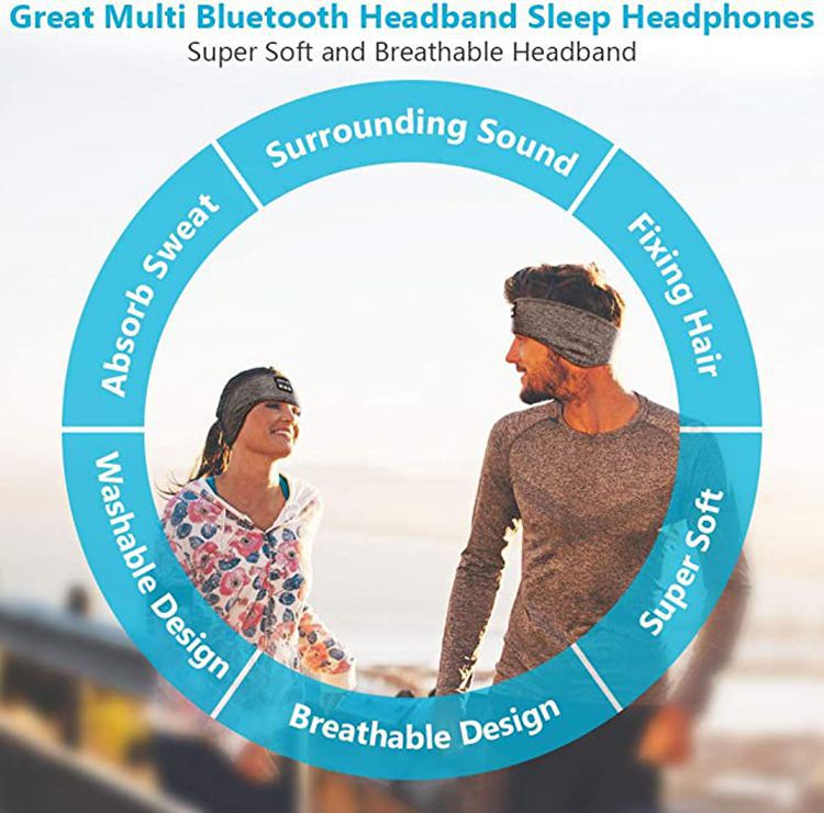 Sleeping Headphones Sports Headband Thin Soft Elastic Comfortable Wireless Music Earphones Eye Mask for Side Sleeper